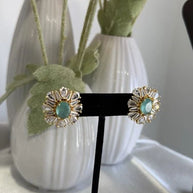 Mint Green CZ Round Stud Earrings Gold Tone Party Jewelry