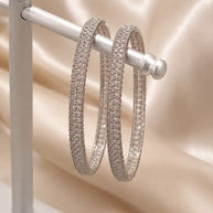 Silver Tone CZ Bangle Set Size 2.10 Indian Pakistani Bridal Party Jewelry