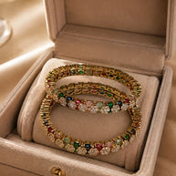 Multicolor CZ Flower Gold Tone Bangle Set Size 2.10 Indian Pakistani Jewelry