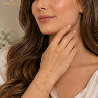 Golden Glow Crystal Hand Chain 18K Gold Stainless Steel Peal finger Chain