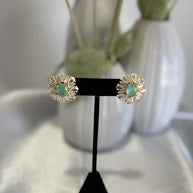 Mint Green CZ Round Stud Earrings Gold Tone Party Jewelry