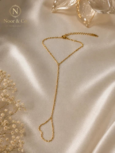 Golden Glow Crystal Hand Chain 18K Gold Stainless Steel Peal finger Chain