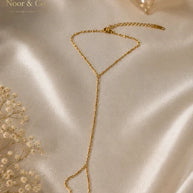 Golden Glow Crystal Hand Chain 18K Gold Stainless Steel Peal finger Chain