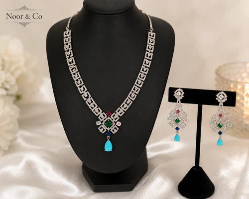 Mosaic Jewel American Diamond Necklace Set