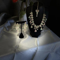 Pastel Pink Mint Gold Tone Necklace Earrings Tikka Pakistani Jewelry Set