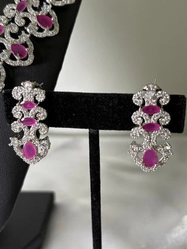 Ruby-toned American Diamond necklace and earring set