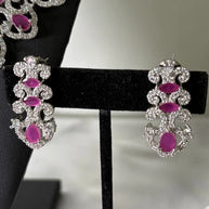 Ruby-toned American Diamond necklace and earring set