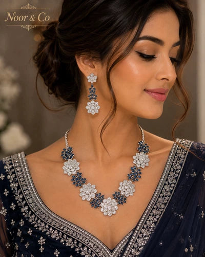 Midnight Sapphire Floral American Diamond Set