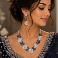 Midnight Sapphire Floral American Diamond Set