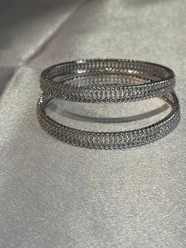 Silver Tone CZ Bangle Set Size 2.10 Indian Pakistani Bridal Party Jewelry