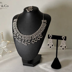 Midnight Teardrop American Diamond Necklace Set