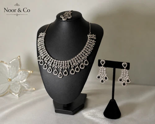 Midnight Teardrop American Diamond Necklace Set