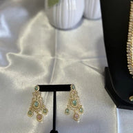 Gold Tone Mint Pink CZ Necklace Earrings Tikka Pakistani Jewelry Set