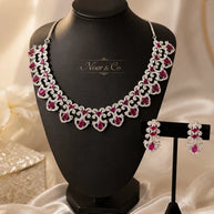 Ruby-toned American Diamond necklace and earring set