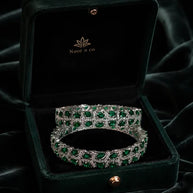 Emerald Green Silver Tone CZ Bangle Set Indian Pakistani Bridal Jewelry