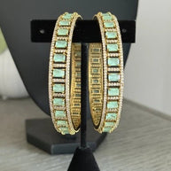 Mint Green CZ Gold Tone Bangle Bracelet Set of 2 Indian Pakistani Jewelry 2.10
