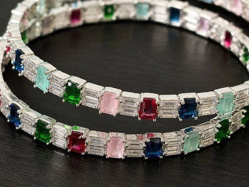 Noor & Co Multicolor Baguette Crystal Bangles
