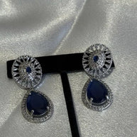 Sapphire Blue CZ Teardrop Earrings Silver Tone Party Jewelry