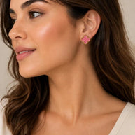 Pink Clover Stud Earrings Gold Tone Four Leaf Floral Fashion Jewelry