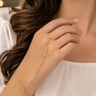 Golden Glow Crystal Hand Chain 18K Gold Stainless Steel Peal finger Chain