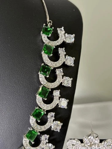Emerald Green Royale American Diamond Necklace Set