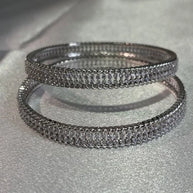 Silver Tone CZ Bangle Set Size 2.10 Indian Pakistani Bridal Party Jewelry