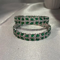 Emerald Green Silver Tone CZ Bangle Set Indian Pakistani Bridal Jewelry