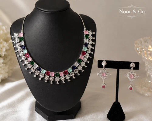 Rainbow Radiance American Diamond Necklace Set