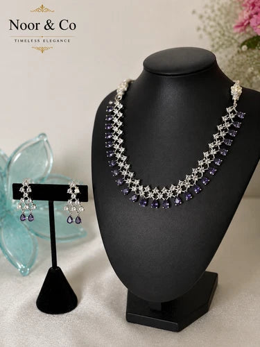 Amethyst Teardrop American Diamond Necklace Set