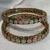 Multicolor CZ Flower Gold Tone Bangle Set Size 2.10 Indian Pakistani Jewelry
