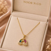 Gold Tone Rainbow Pendant Necklace Multicolor Crystal Look Cloud Fashion Jewelry