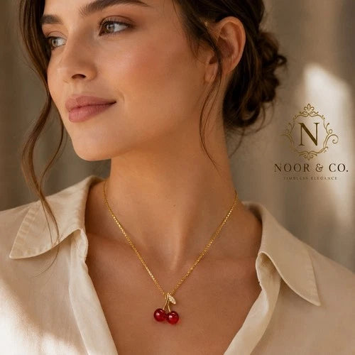 Cherry Kiss Gold Pendant Necklace