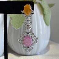 Yellow Pink CZ Silver Tone Drop Earrings Pakistani Indian Statement Jewelry