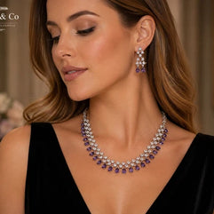 Amethyst Teardrop American Diamond Necklace Set
