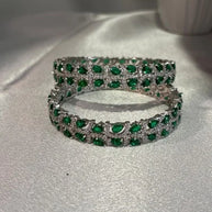 Emerald Green Silver Tone CZ Bangle Set Indian Pakistani Bridal Jewelry