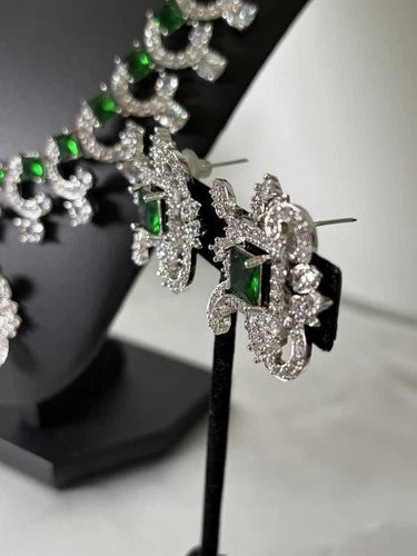 Emerald Green Royale American Diamond Necklace Set