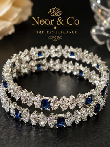 Sapphire Blue Floral Crystal Bangles