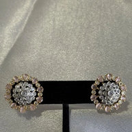 Baby Pink CZ Floral Stud Earrings Gold Tone Party Jewelry