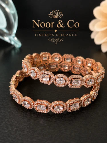 Noor & Co Rose Gold Crystal Bangle Set