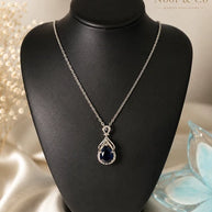 Midnight Blue Teardrop Pendant Necklace – Silver Tone