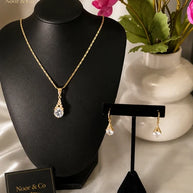 Golden Radiance Teardrop Necklace & Earrings Set 14K Gold Plated