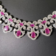 Ruby-toned American Diamond necklace and earring set