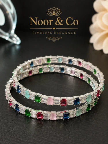 Noor & Co Multicolor Baguette Crystal Bangles