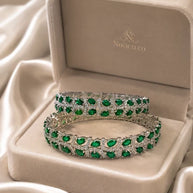 Emerald Green Silver Tone CZ Bangle Set Indian Pakistani Bridal Jewelry