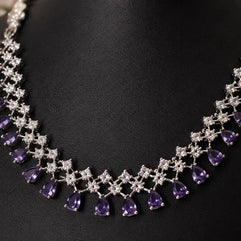 Amethyst Teardrop American Diamond Necklace Set