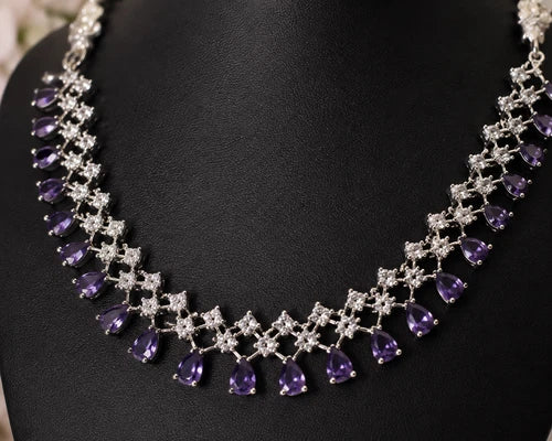 Amethyst Teardrop American Diamond Necklace Set