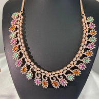 Rose Gold Multicolor CZ Necklace Earrings Set Indian Pakistani Bridal Jewelry