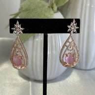 Baby Pink CZ Teardrop Earrings Rose Gold Tone Party Jewelry