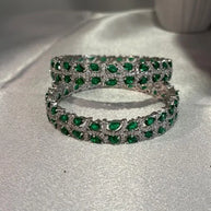 Emerald Green Silver Tone CZ Bangle Set Indian Pakistani Bridal Jewelry