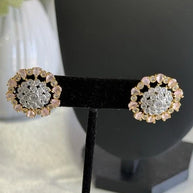 Baby Pink CZ Floral Stud Earrings Gold Tone Party Jewelry
